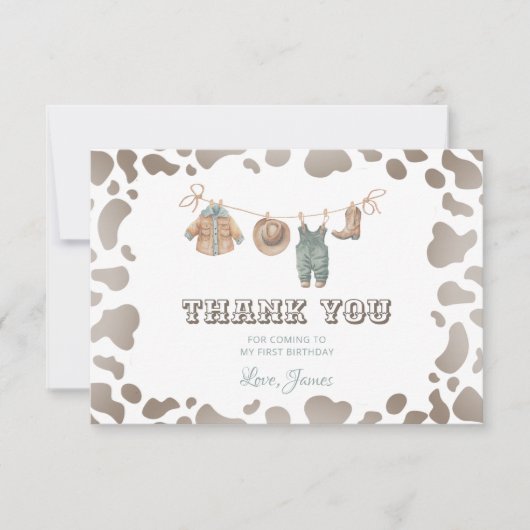 ファーストロデオカウボーイ服ウェスタンボーイ誕生日 サンキューカード (正面)