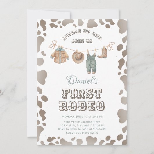 ファーストロデオカウボーイ服ウェスタンボーイ誕生日 招待状 (正面)