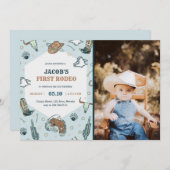 ファーストロデオカウボーイ誕生日招待状と写真 招待状 (正面/裏面)