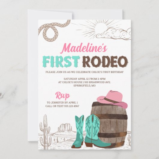 ファーストロデオガールズウェスタンファースト誕生日 招待状 (正面)