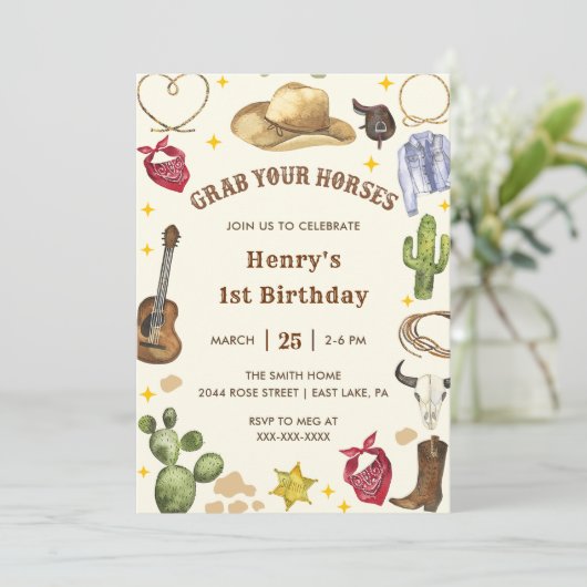 ファーストロデオグラブユウズウマ誕生日招待状 招待状 (スタンド正面)