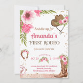 ファーストロデオパーティーピンク女性のカーボーイ誕生日 招待状 (正面)