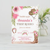 ファーストロデオパーティーピンク女性のカーボーイ誕生日 招待状 (スタンド正面)