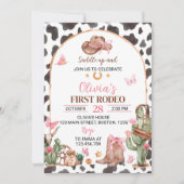 ファーストロデオボーズピンク女性のカーボーイ誕生日 招待状 (正面)