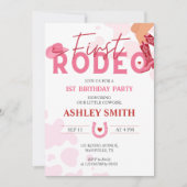 ファーストロデオリトル女性のカーボーイ1stバースデーピンクレッド 招待状 (正面)