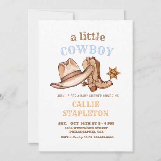ファーストロデオワイルドウェストパーティーベビーシャワーボーイ 招待状 (正面)