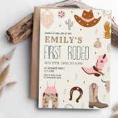ファーストロデオワイルドウェストピンク女性のカーボーイ1st誕生日 招待状