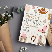 ファーストロデオワイルドウェストピンク女性のカーボーイ1st誕生日 招待状