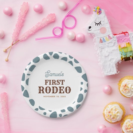 ファーストロデオワイルドウェストブルーボーイファースト誕生日 ペーパープレート (パーティー)