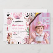 ファーストロデオワイルドウェスト女性のカーボーイ誕生日写真 招待状 (正面)