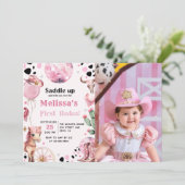 ファーストロデオワイルドウェスト女性のカーボーイ誕生日写真 招待状 (スタンド正面)