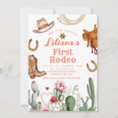 ファーストロデオワイルドウエストカウボーイピンク誕生日 招待状 (正面)