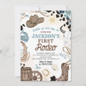 ファーストロデオワイルドウエストカウボーイブルーボーイ誕生日 招待状 (正面)
