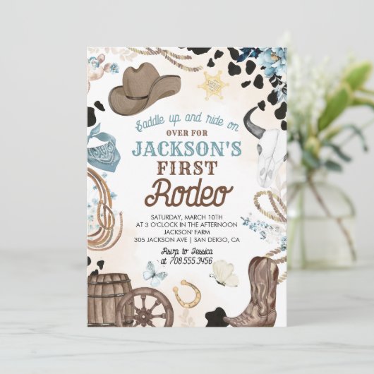 ファーストロデオワイルドウエストカウボーイブルーボーイ誕生日 招待状 (スタンド正面)