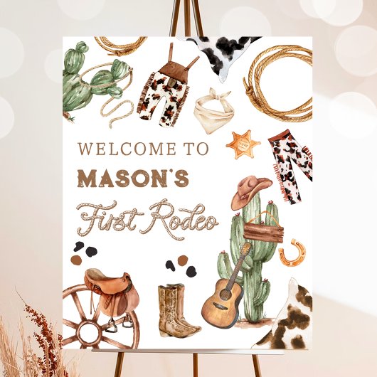 ファーストロデオワイルドウエストカウボーイボーイ誕生日へようこそ ポスター
