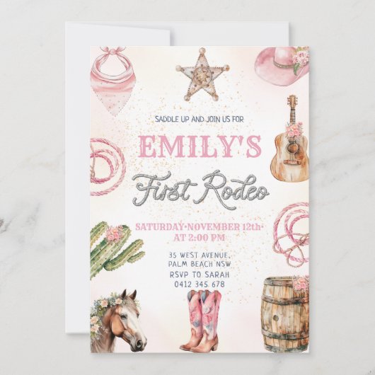ファーストロデオワイルドウエストガール1st誕生日パーティー 招待状 (正面)