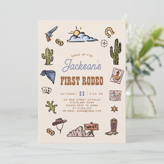 ファーストロデオワイルドウエストハンドドロッド子供の誕生日 招待状 (スタンド正面)