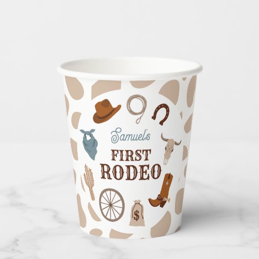 ファーストロデオワイルドウエストベージュボーイファースト誕生日 紙コップ (裏面)