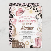 ファーストロデオワイルドウエスト女性のカーボーイピンクガール誕生日 招待状 (正面/裏面)