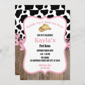 ファーストロデオワイルドウエスト女性のカーボーイピンクガール誕生日 招待状 (正面/裏面)