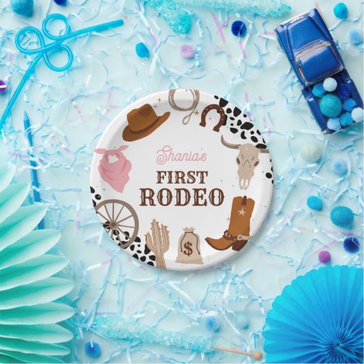 ファーストロデオワイルドウエスト女性のカーボーイファースト誕生日 ペーパープレート (パーティー)