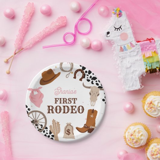 ファーストロデオワイルドウエスト女性のカーボーイファースト誕生日 ペーパープレート (パーティー)