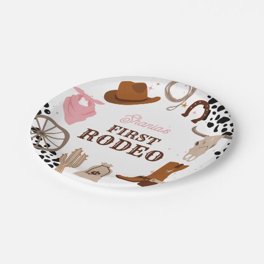 ファーストロデオワイルドウエスト女性のカーボーイファースト誕生日 ペーパープレート (アングル)