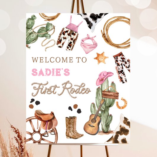 ファーストロデオワイルドウエスト女性のカーボーイ誕生日ウェルカム ポスター