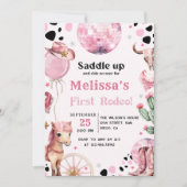 ファーストロデオワイルドウエスト女性のカーボーイ誕生日招待状 招待状 (正面)