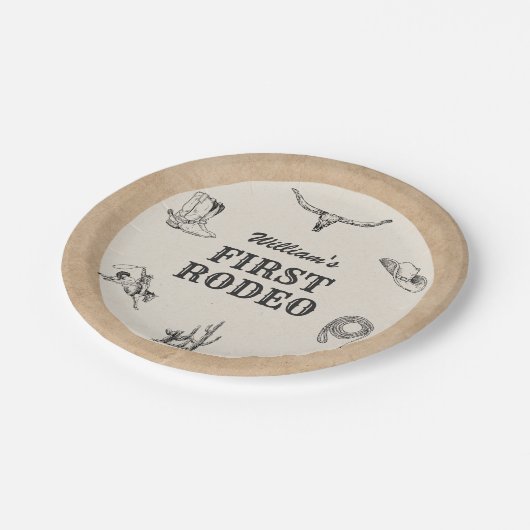 ファーストロデオヴィンテージニュートラルカウボーイ1st誕生日 ペーパープレート (アングル)