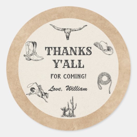 ファーストロデオヴィンテージニュートラルカウボーイ1st誕生日 ラウンドシール (正面)