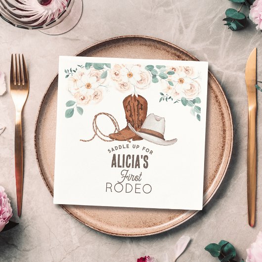 ファーストロデオ女性のカーボーイウェスタンフローラ1st誕生日 スタンダードカクテルナプキン
