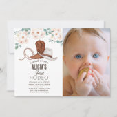 ファーストロデオ女性のカーボーイウェスタンフローラ1st誕生日 招待状 (正面)