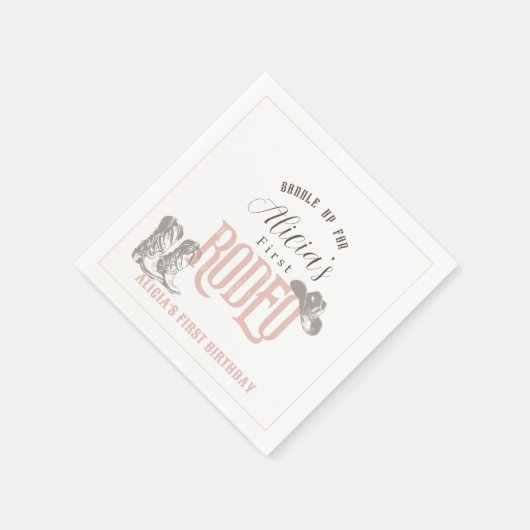 ファーストロデオ女性のカーボーイウエスタンピンク1st誕生日 スタンダードカクテルナプキン (角)