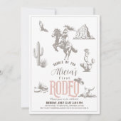 ファーストロデオ女性のカーボーイウエスタンピンク1st誕生日 招待状 (正面)