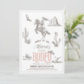 ファーストロデオ女性のカーボーイウエスタンピンク1st誕生日 招待状 (スタンド正面)