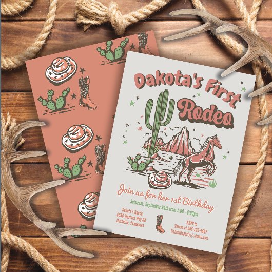 ファーストロデオ女性のカーボーイカウボーイ誕生日招待状 招待状