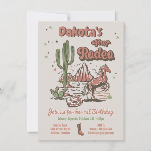 ファーストロデオ女性のカーボーイカウボーイ誕生日 招待状 (正面)