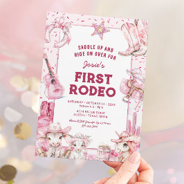 ファーストロデオ女性のカーボーイキッズ1st誕生日招待状 招待状