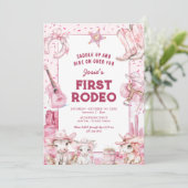 ファーストロデオ女性のカーボーイキッズ1st誕生日招待状 招待状 (スタンド正面)