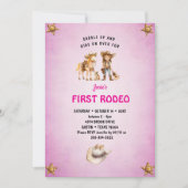 ファーストロデオ女性のカーボーイキッズ1st誕生日 招待状 (正面)