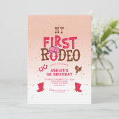 ファーストロデオ女性のカーボーイピーチ1st誕生日 招待状 (スタンド正面)
