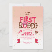 ファーストロデオ女性のカーボーイピーチ1st誕生日 招待状 (正面)