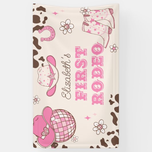 ファーストロデオ女性のカーボーイブラウン1日パーティー 横断幕 (縦)