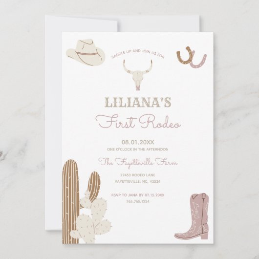 ファーストロデオ女性のカーボーイ誕生日パーティーの招待 招待状 (正面)
