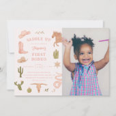 ファーストロデオ女性のカーボーイ誕生日パーティーフォト 招待状 (正面)