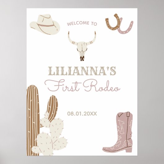 ファーストロデオ女性のカーボーイ誕生日パーティー歓迎ポスター ポスター (正面)