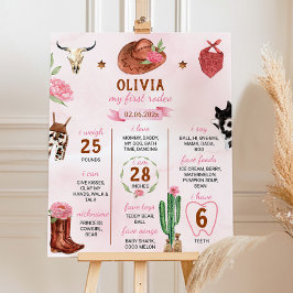 ファーストロデオ女性のカーボーイ誕生日マイルストーンポスター ポスター