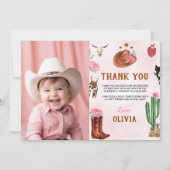 ファーストロデオ女性のカーボーイ誕生日写真サンキューカード サンキューカード (正面)