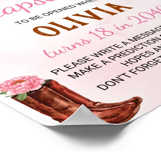 ファーストロデオ女性のカーボーイ誕生日時間カプセル標識 ポスター (角)